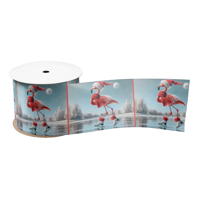 Christmas Flamingo Ice Skaten Satinband (Spule)