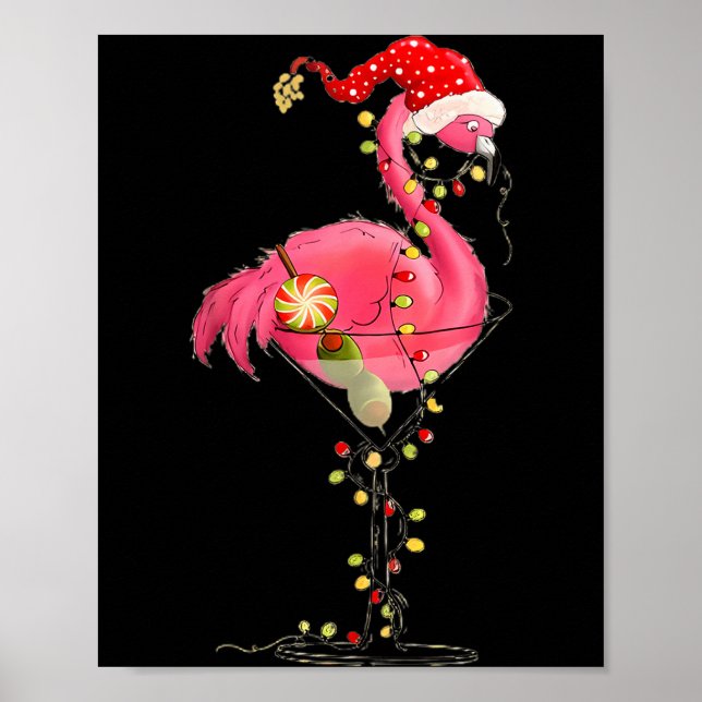 Christmas Flamingo In Martini Gl For Trocal Holida Poster (Vorne)