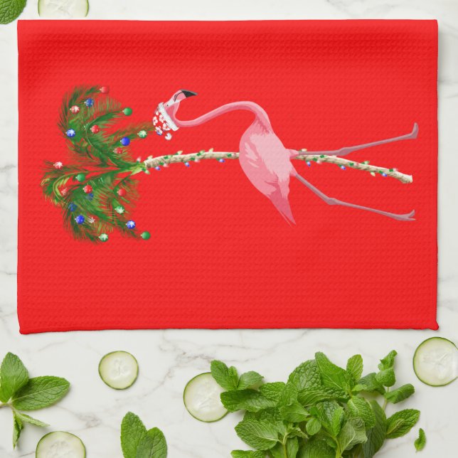 Christmas Flamingo Küchentuch (Gefaltet)