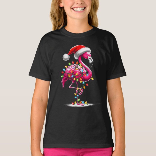 Christmas Flamingo Lover Santa Xmas T-Shirt (Vorderseite)