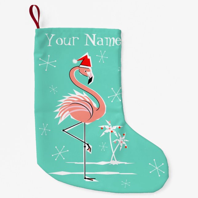 Christmas Flamingo Name Strumpf zwei Seiten Kleiner Weihnachtsstrumpf (Vorderseite)