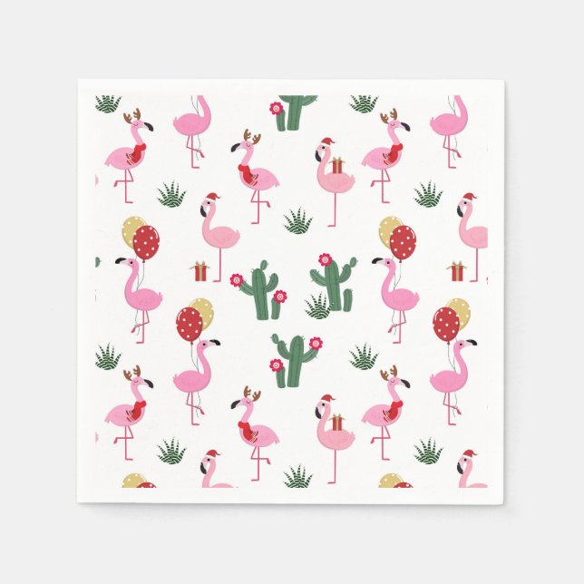 Christmas Flamingo Party | Urlaub Serviette (Vorderseite)