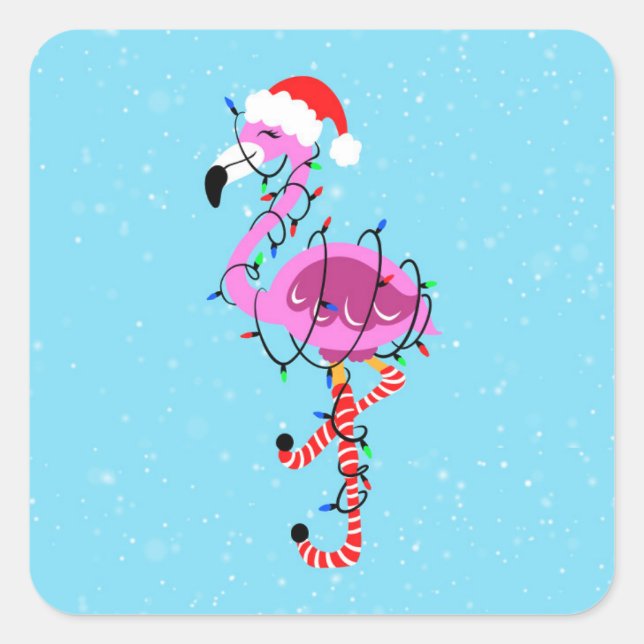 Christmas Flamingo Quadratischer Aufkleber (Vorderseite)
