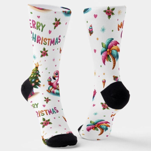 Christmas Flamingo Socks, Tropical Chrismas Socks Socken (Gewinkelt)