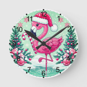 Christmas Flamingo Sublimation-10424 Runde Wanduhr