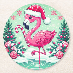 Christmas Flamingo Sublimation-10424 Runder Pappuntersetzer