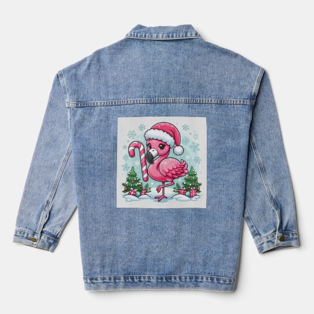 Christmas Flamingo Sublimation Jeansjacke (Rückseite)