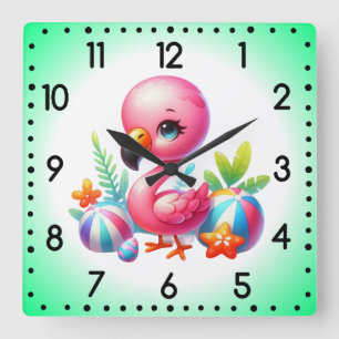 Christmas Flamingo Sublimation Quadratische Wanduhr