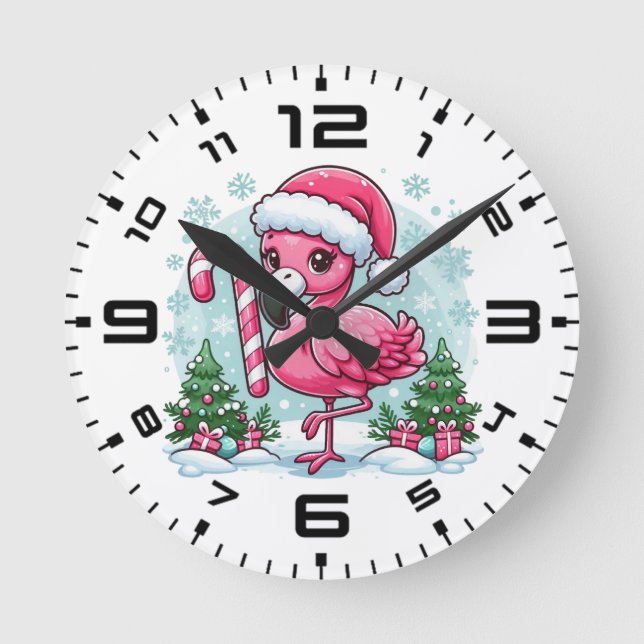Christmas Flamingo Sublimation Runde Wanduhr (Vorderseite)