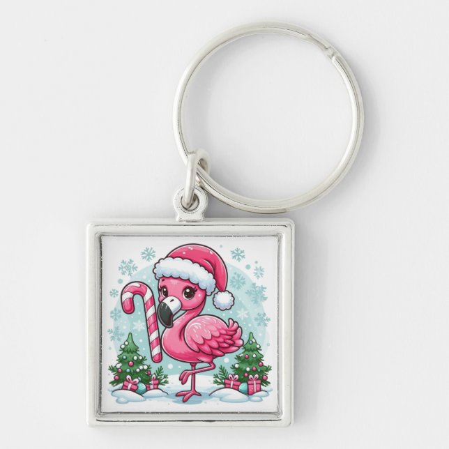 Christmas Flamingo Sublimation Schlüsselanhänger (Vorne)