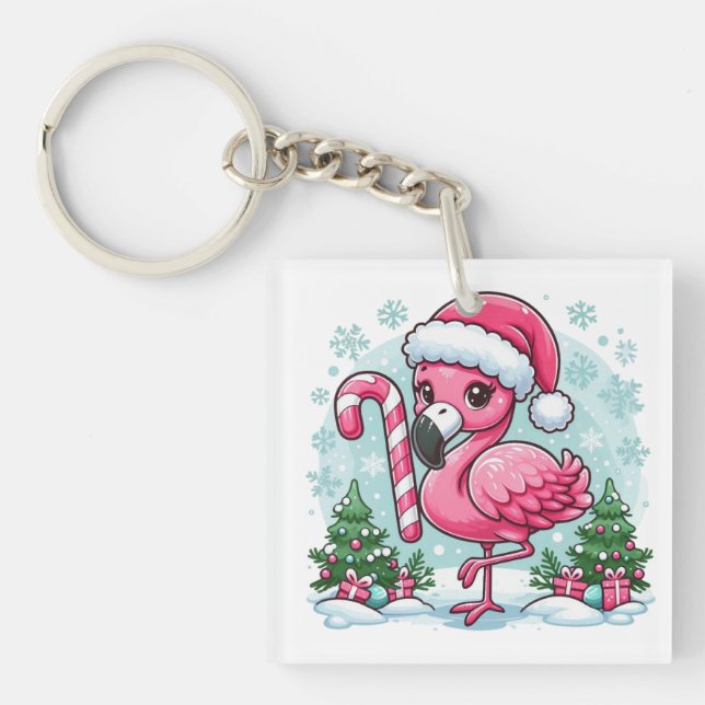 Christmas Flamingo Sublimation Schlüsselanhänger (Vorderseite)