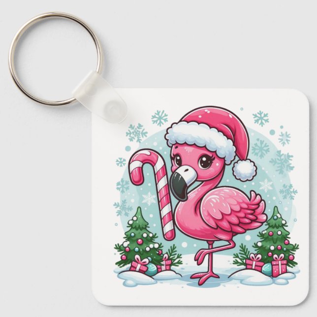 Christmas Flamingo Sublimation Schlüsselanhänger (Vorderseite)