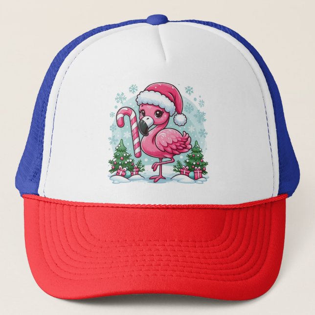 Christmas Flamingo Sublimation Truckerkappe (Vorderseite)