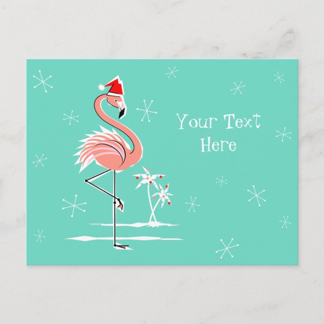 Christmas Flamingo Text horizontal Feiertagspostkarte (Vorderseite)