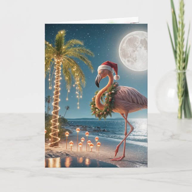 Christmas Flamingo Tragen einer Weihnachtsmannmütz Karte (Vorderseite)
