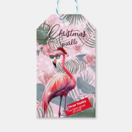Christmas Flamingo Tropical Lights Geschenkanhänger