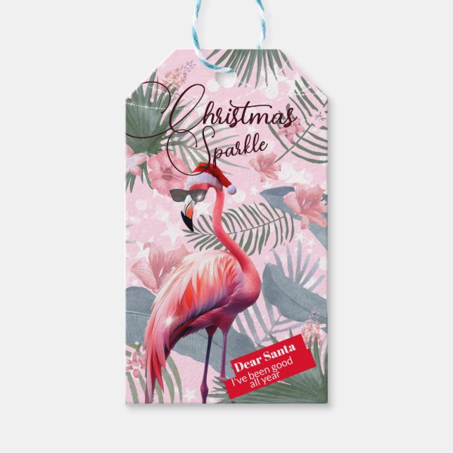 Christmas Flamingo Tropical Lights Geschenkanhänger (Vorderseite)