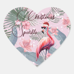 Christmas Flamingo Tropical Personal Herz-Aufkleber