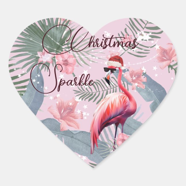Christmas Flamingo Tropical Personal Herz-Aufkleber (Vorderseite)