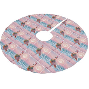 Christmas Flamingo Wearing Holiday Wreath Polyester Weihnachtsbaumdecke