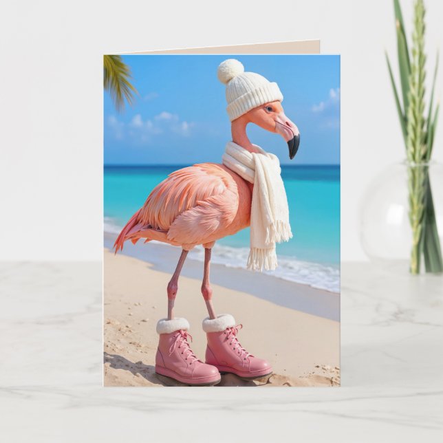 Christmas Flamingo Wearing Winter Attire Karte (Vorderseite)