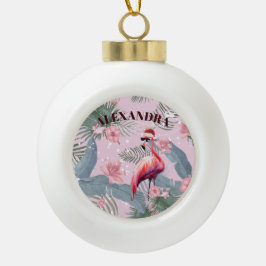 Christmas Flamingo Weihnachtsmannmütze Tropical Keramik Kugel-Ornament