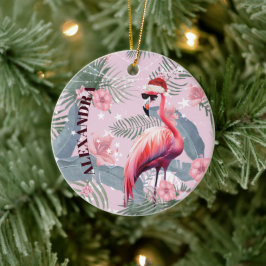 Christmas Flamingo Weihnachtsmannmütze Tropical Keramik Ornament