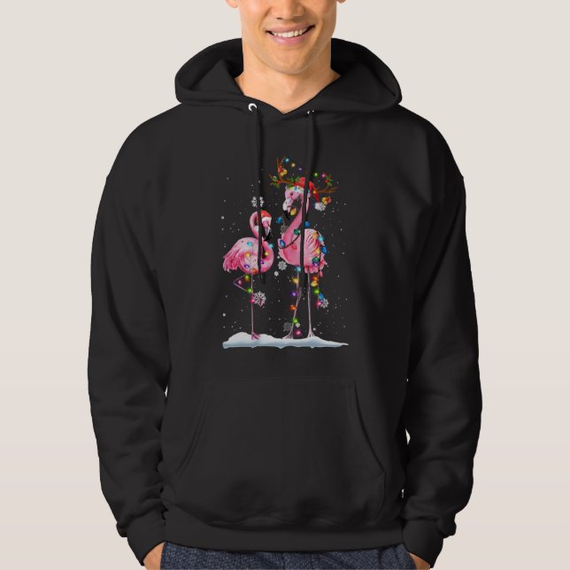 Christmas Flamingo Weihnachtsmannmütze Xmas Lights Hoodie (Vorderseite)