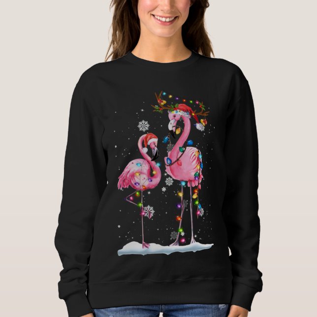 Christmas Flamingo Weihnachtsmannmütze Xmas Lights Sweatshirt (Vorderseite)