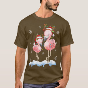 Christmas Flamingo Weihnachtsmannmütze Xmas Lights T-Shirt
