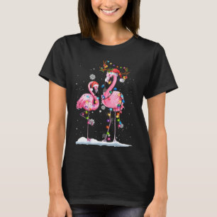 Christmas Flamingo Weihnachtsmannmütze Xmas Lights T-Shirt