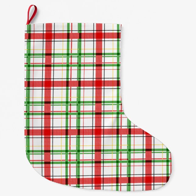 Christmas Flannel Plaid Tartan Design - White  Großer Weihnachtsstrumpf (Vorderseite)