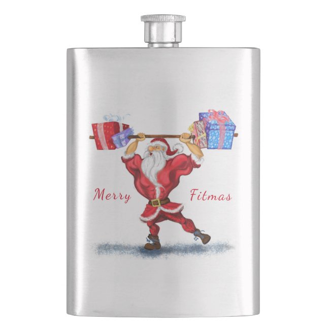 Christmas Flask Bodybuilder Santa with Ohrts Fun Flachmann (Vorderseite)