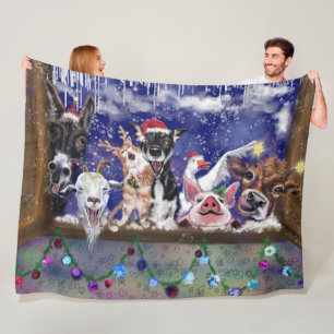 Christmas Fleece Blanket Funny Farm Animal Party