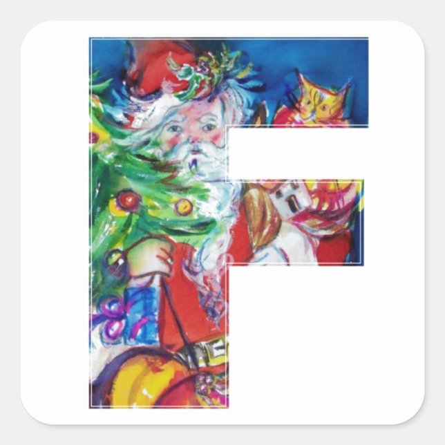 CHRISTMAS FLETTER / SANTA MIT CHRISTMAS BAUM QUADRATISCHER AUFKLEBER (Vorderseite)