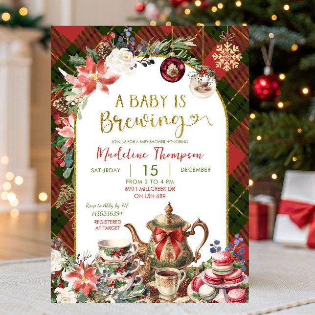 Christmas Floral Baby Brew Tea Party Baby Shower Einladung (Von Creator hochgeladen)