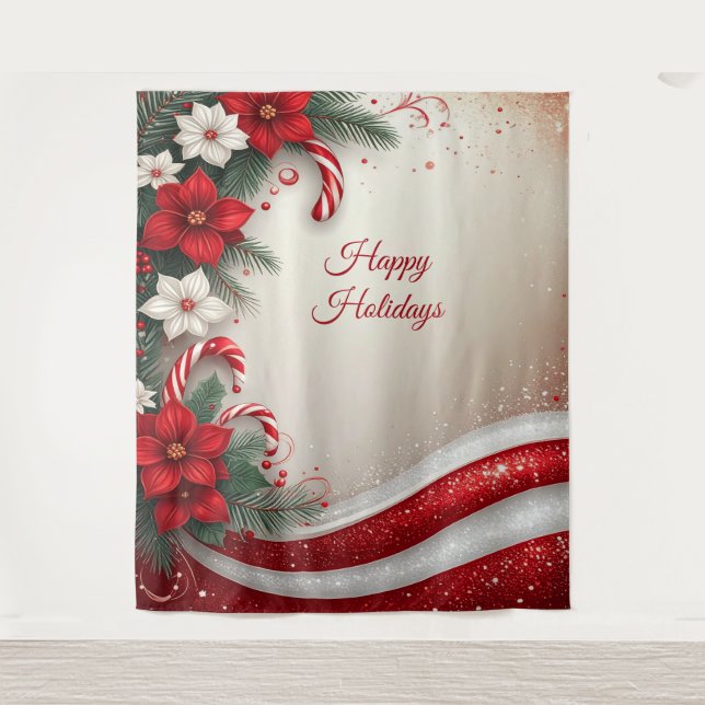 Christmas Floral Candy Canes Holiday Backdrop Wandteppich (Vorderseite)
