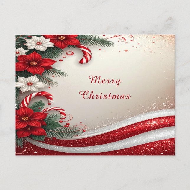 Christmas Floral Candy Canes Holiday Postcard Postkarte (Vorderseite)