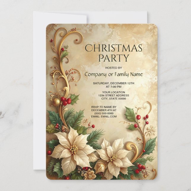 Christmas Floral Holiday Party Invitation Einladung (Vorderseite)