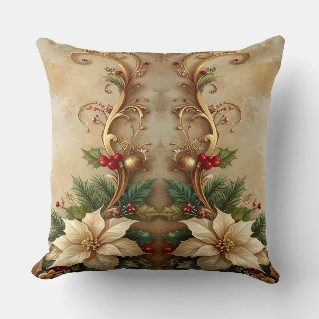 Christmas Floral Holiday Throw Pillow Kissen (Vorderseite)