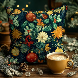 Christmas Floral Ornament Personalized Pillow Kissen