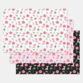 Christmas Floral Pink Ice Skates Geschenkpapier Set