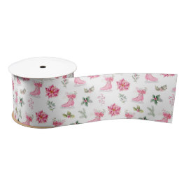 Christmas Floral Pink Ice Skates Satinband