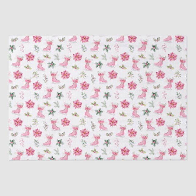 Christmas Floral Pink Ice Skates Seidenpapier (Vorderseite)