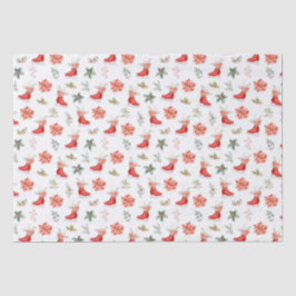 Christmas Floral Red Ice Skates Seidenpapier