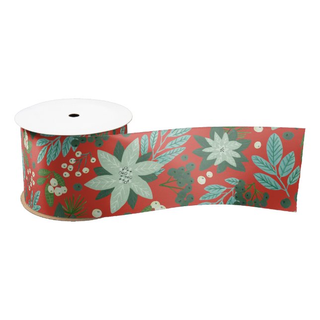 Christmas Floral Red Satinband (Spule)