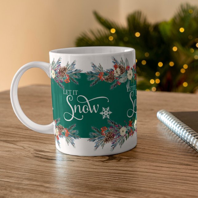 Christmas flowers border-Let it snow typography 2 Zweifarbige Tasse (Von Creator hochgeladen)