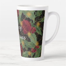 Christmas Flowers Pattern,Gold Red Green Black