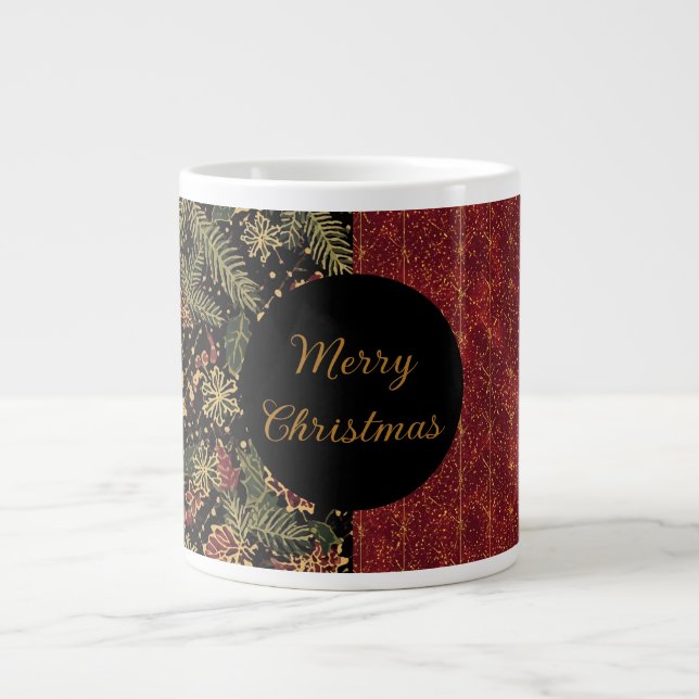 Christmas Flowers ,Red Gold Black,Merry Christmas  Jumbo-Tasse (Vorderseite)