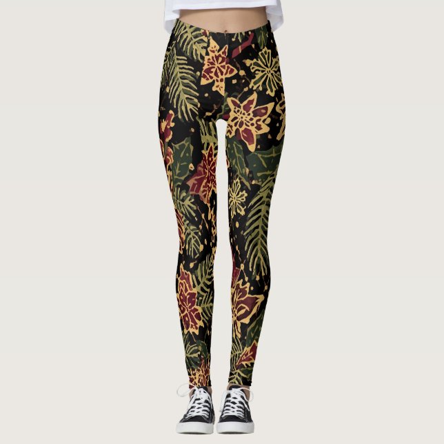 Christmas Flowers ,Red Gold Black, Merry Christmas Leggings (Vorderseite)